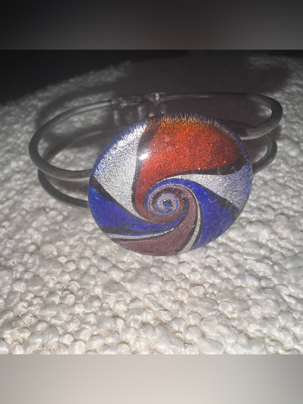 Swirl Glass Cabochon Cuff Bracelet - Blue & Red